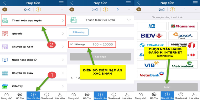 Thực hiện nạp tiền KUBET bằng chuyển khoản E-banking